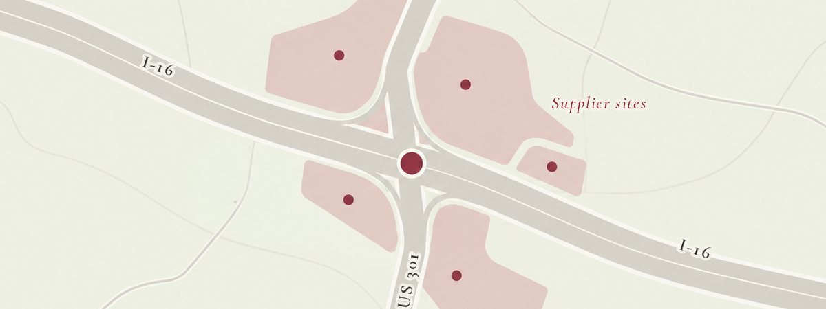 Illustration: Industrial sites in the four quadrants of an interstate interchange.
